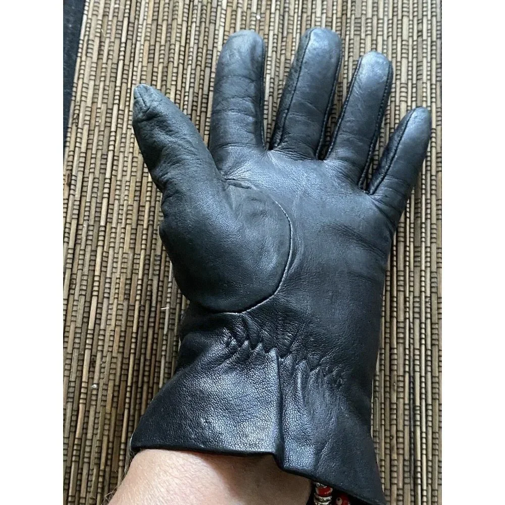 Vintage Womens Dark Brown Leather Gloves With Knotted Detail Size 7/ S India EUC